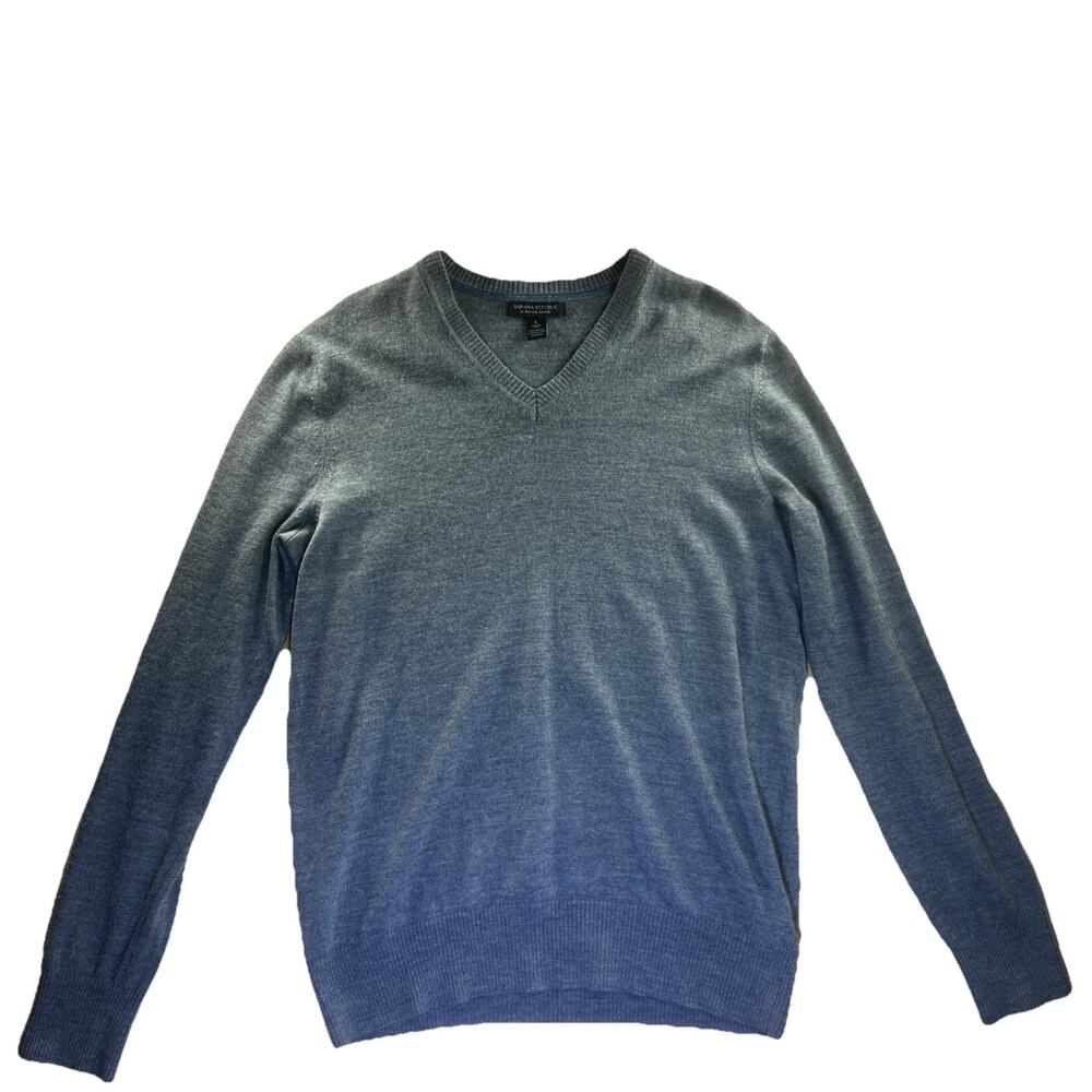 Banana Republic Sweater Mens Large Gray 100% Merino Wool V Neck Pullover